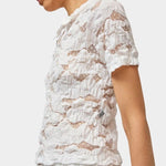No.6 Rema Top White lace short sleeve blouse side view with fitted silhouette