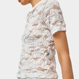 No.6 Rema Top White lace short sleeve blouse side view with fitted silhouette