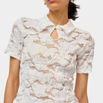 No.6 Rema Top in White lace blouse with structured collar and front keyhole opening