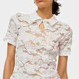 No.6 Rema Top in White lace blouse with structured collar and front keyhole opening