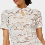 No.6 Rema Top White lace slim fit blouse with pointed collar and keyhole detail