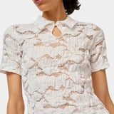 No.6 Rema Top White lace slim fit blouse with pointed collar and keyhole detail