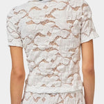 No.6 Rema Top White lace blouse back view with short sleeves and textured cotton blend fabric