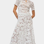 No.6 Rema Top in White lace short sleeve blouse with pointed collar and keyhole neckline