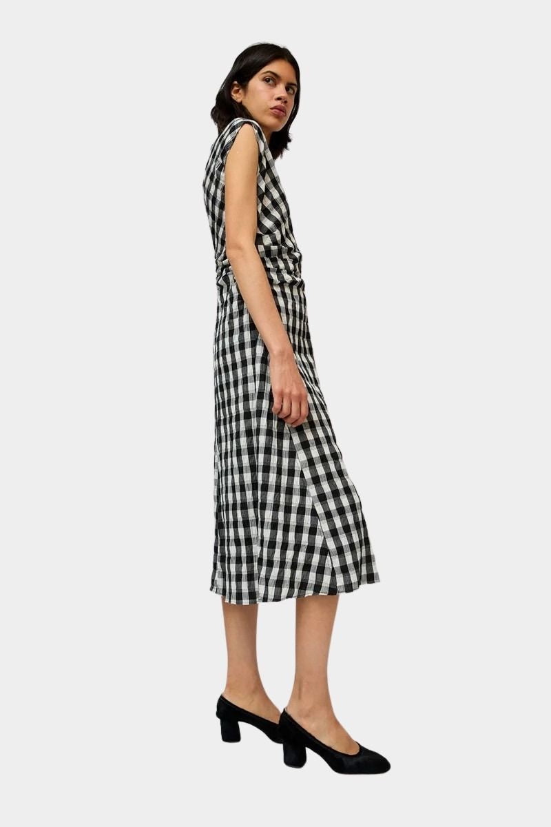 No.6 Rochelle Dress gingham midi dress with cap sleeves side profile
