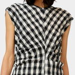 No.6 Rochelle Dress gingham with ruched waist and cap sleeves