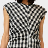 No.6 Rochelle Dress gingham with ruched waist and cap sleeves