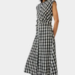 No.6 Rochelle Dress black white gingham side view with draped bodice
