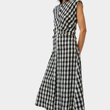No.6 Rochelle Dress black white gingham side view with draped bodice
