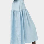 No.6 Sky blue midi skirt with curved yoke and airy textured fabrication at SHOP YUCCA Denver