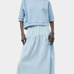 No.6 Sophia Skirt Sky with gathered midi silhouette and elastic waistband at SHOP YUCCA Denver