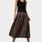 Full look featuring No.6 Sophia Skirt Slate styled with black tank and wedge sandals at SHOP YUCCA Denver