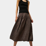 Full look featuring No.6 Sophia Skirt Slate styled with black tank and wedge sandals at SHOP YUCCA Denver