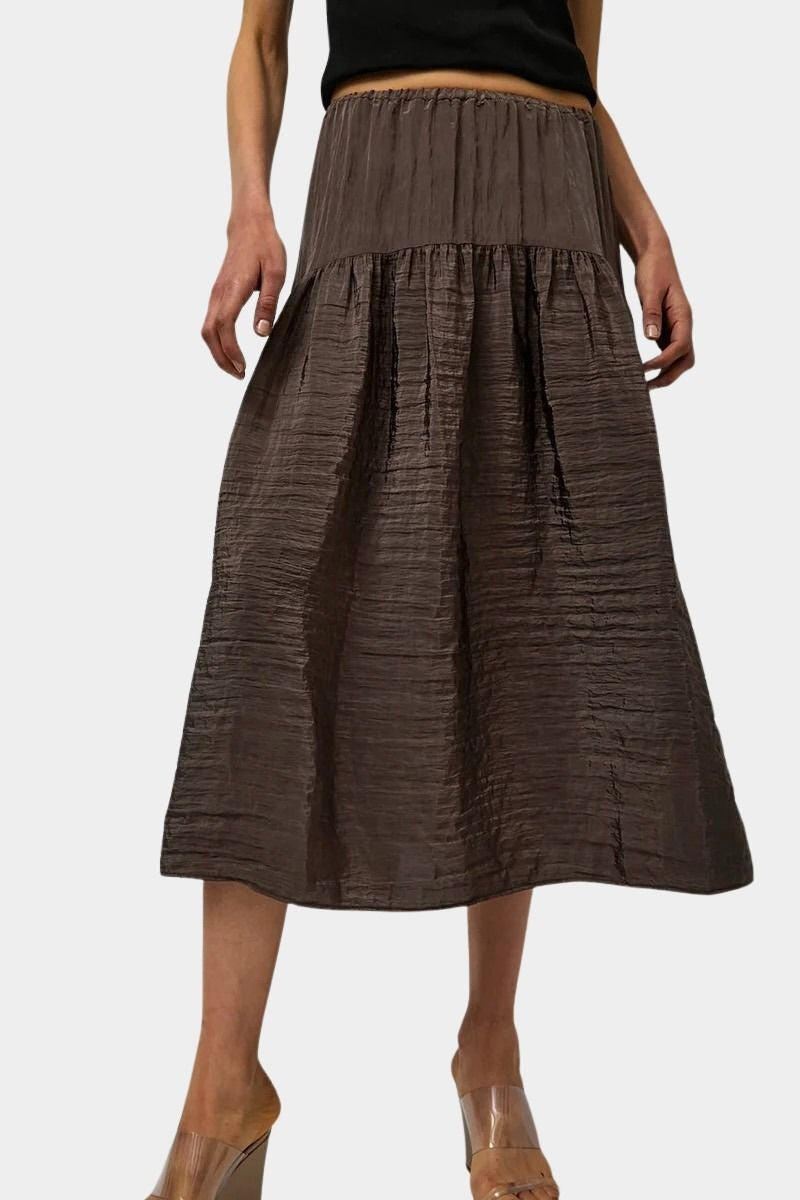 No.6 Sophia Skirt Slate with curved yoke and airy gathered shape in lightweight textured fabric at SHOP YUCCA Denver
