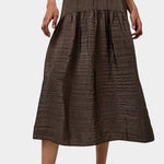 No.6 Sophia Skirt Slate with curved yoke and airy gathered shape in lightweight textured fabric at SHOP YUCCA Denver
