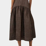 Back view of No.6 Sophia Skirt Slate with gathered midi silhouette and textured sheen at SHOP YUCCA Denver