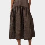 Back view of No.6 Sophia Skirt Slate with gathered midi silhouette and textured sheen at SHOP YUCCA Denver