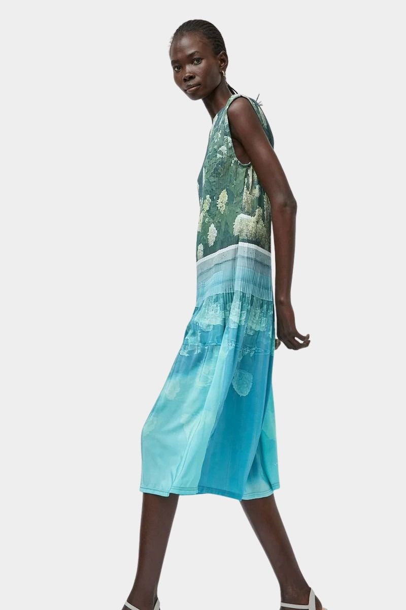 No.6 Tierney Dress Bellport Blue side view sleeveless floral pleated midi dress