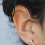 Earrings - YUCCA, amazonite offset trio stud earrings with gold plating and sterling silver posts, modern everyday jewelry.