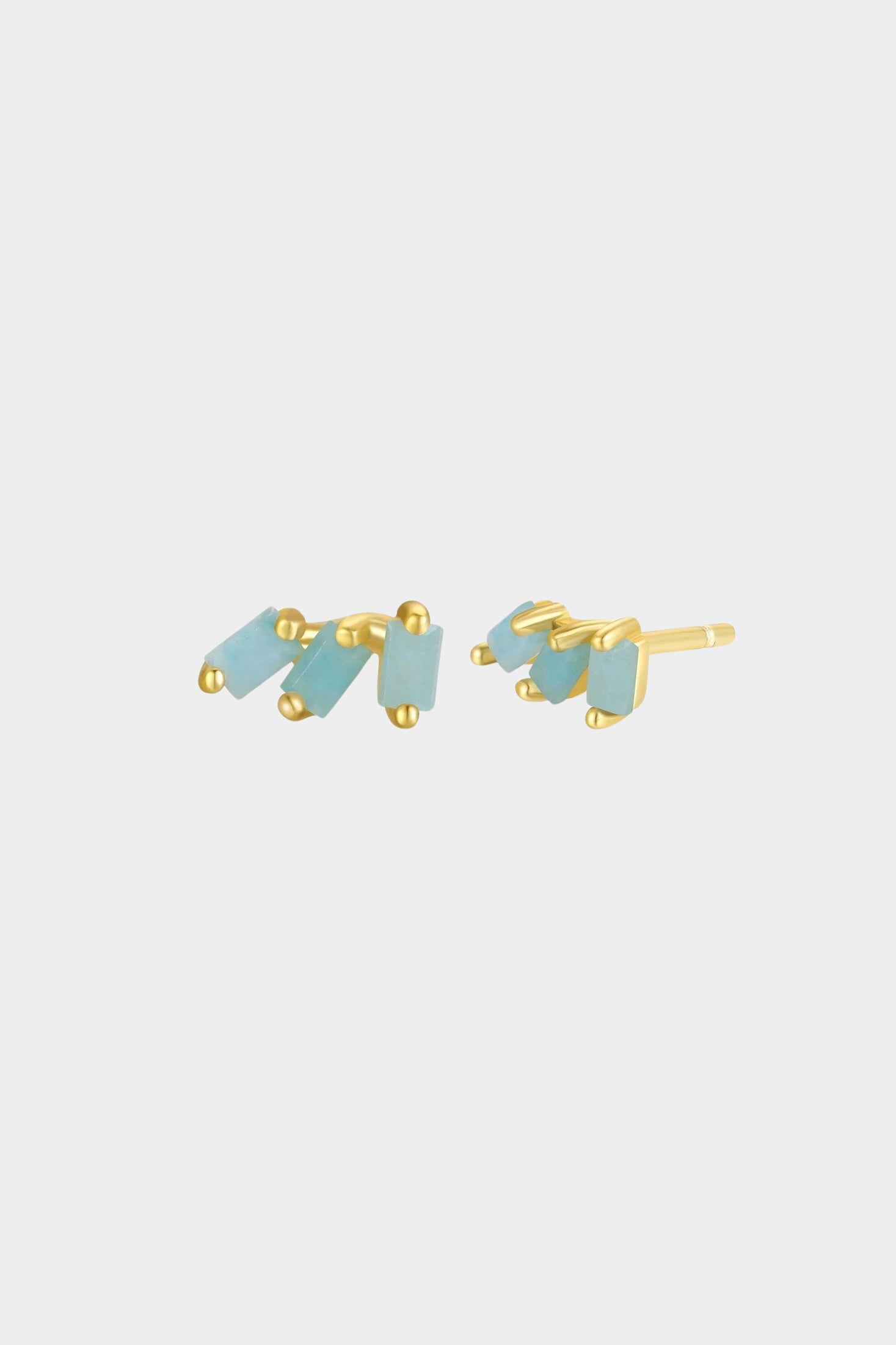 Earrings - YUCCA, amazonite offset trio stud earrings with gold plating and sterling silver posts, modern everyday jewelry.