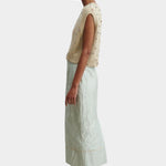 Rachel Comey Acrea Top dove cotton knit vest side profile layered with skirt