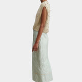 Rachel Comey Acrea Top dove cotton knit vest side profile layered with skirt