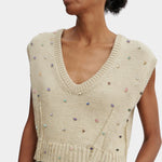 Rachel Comey Acrea Top dove hand beaded cotton knit vest cropped silhouette detail