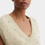 Rachel Comey Acrea Top dove cotton knit vest hand beaded V-neck close-up detail