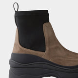 Rachel Comey Barla Boot Slate close side view showing ankle panel and lug sole