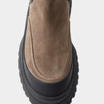 Rachel Comey Barla Boot Slate close view of suede toe and rubber bumper