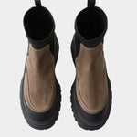 Rachel Comey Barla Boot Slate top view showing suede upper and black ankle panel
