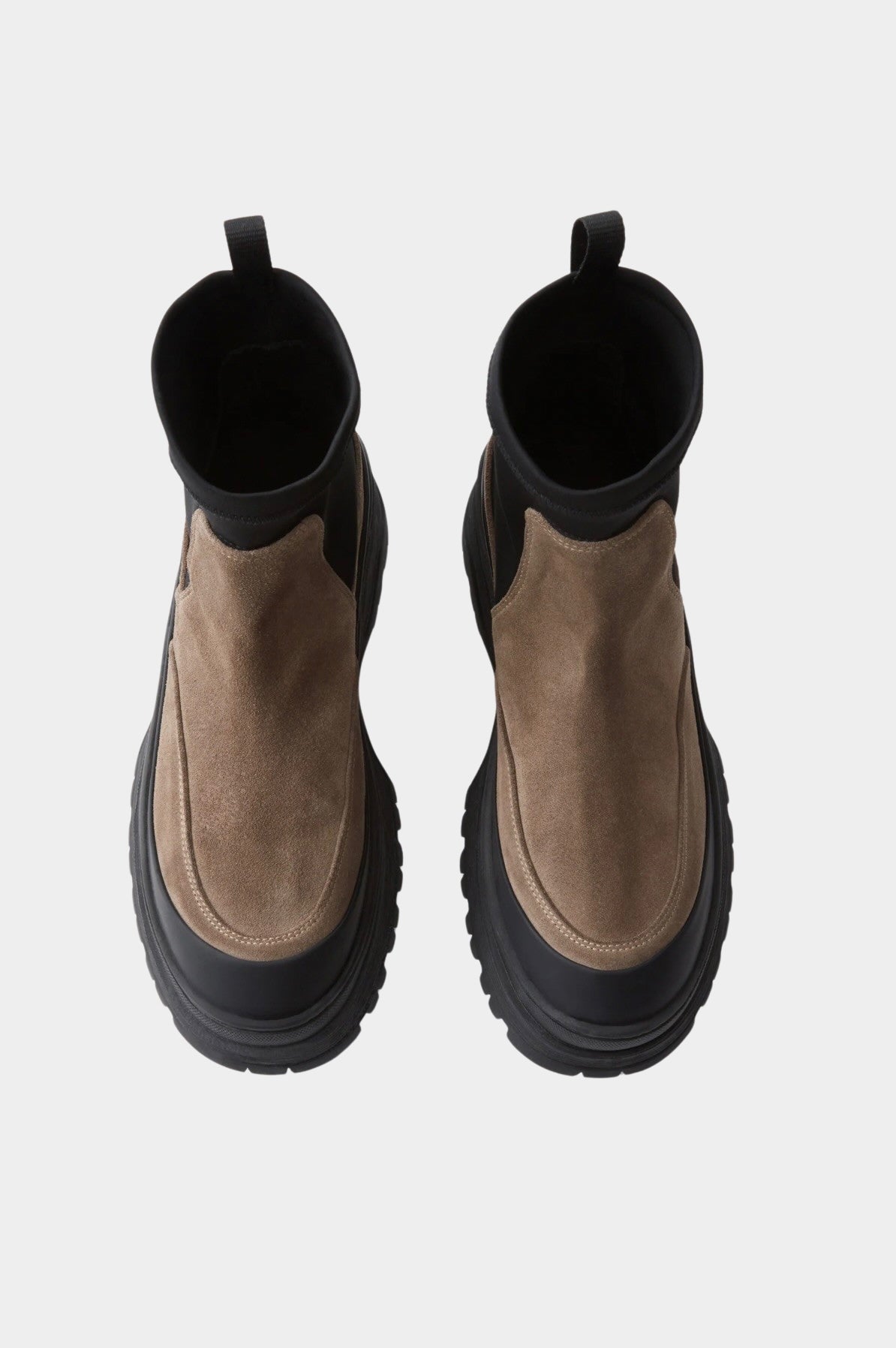 Rachel Comey Barla Boot Slate top view showing suede upper and black ankle panel