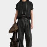 Rachel Comey Billi Sweatshirt Charcoal full styled view with relaxed pants and tote
