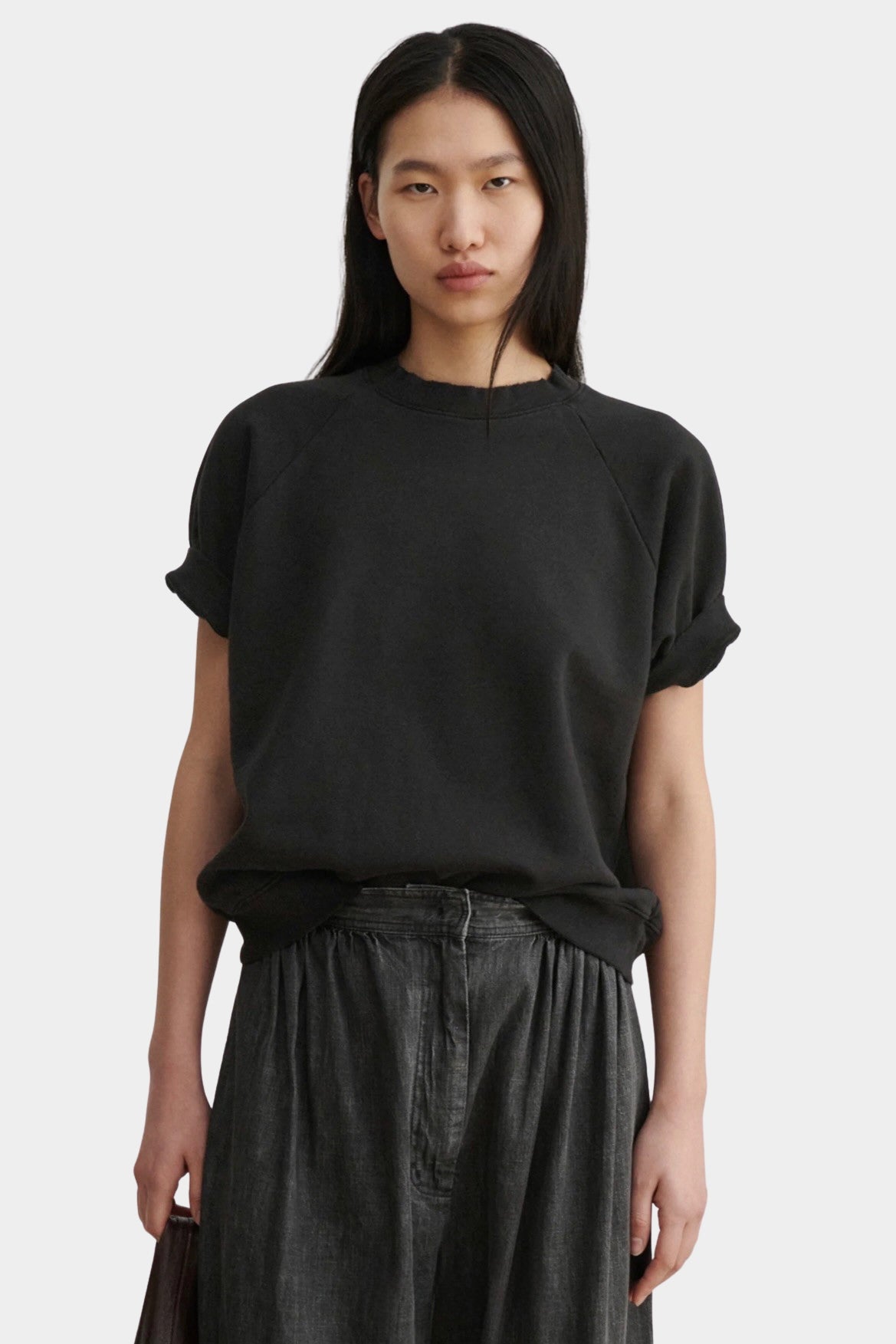 Rachel Comey Billi Sweatshirt Charcoal front view showing short raglan sleeves at YUCCA Denver