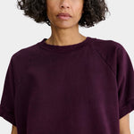 Rachel Comey Billi Sweatshirt Plum close view of crewneck and raglan seams