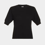 Rachel Comey Calibra Top Black short sleeve textured cotton knit top with clean crew neckline