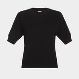 Rachel Comey Calibra Top Black short sleeve textured cotton knit top with clean crew neckline