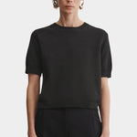 Rachel Comey Calibra Top Black textured knit tee with relaxed silhouette and soft structured drape
