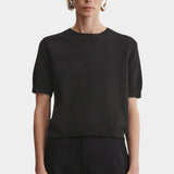 Rachel Comey Calibra Top Black textured knit tee with relaxed silhouette and soft structured drape