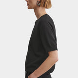 Rachel Comey Calibra Top Black side profile with textured cotton knit and relaxed short sleeve silhouette
