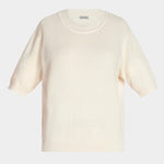 Rachel Comey Calibra Top Cream short sleeve cotton knit top with textured finish and relaxed shape