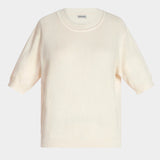 Rachel Comey Calibra Top Cream short sleeve cotton knit top with textured finish and relaxed shape