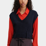 Rachel Comey Corsa Top navy chunky cotton knit V-neck vest cropped front view