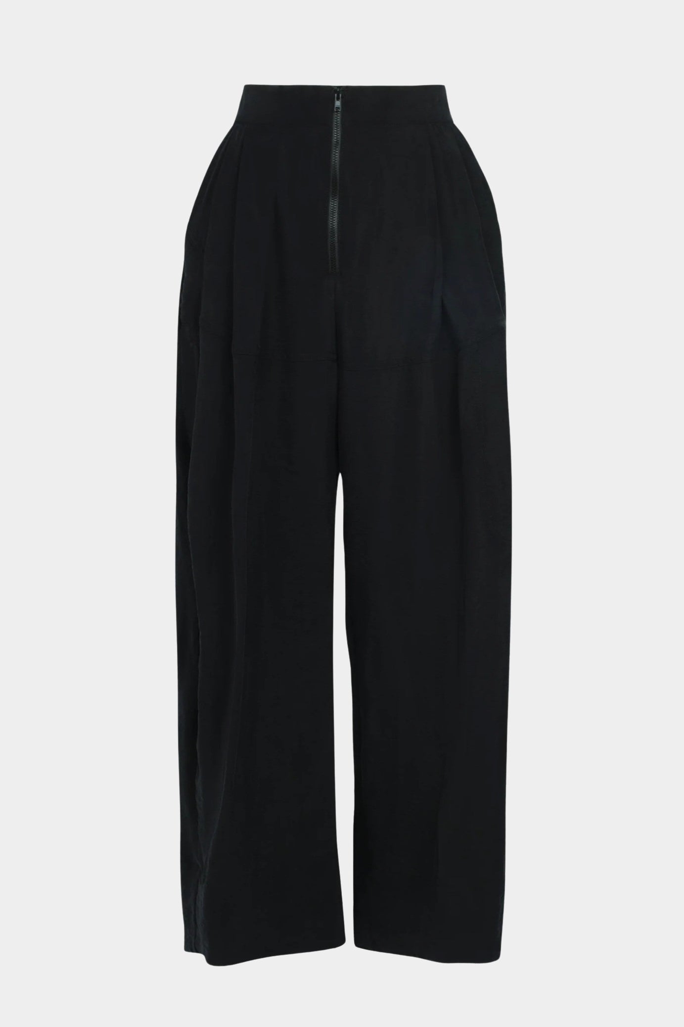 Rachel Comey Dini pant in black, flat lay showing wide-leg shape and structured silhouette