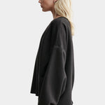 Rachel Comey Fonder Sweatshirt Charcoal side view showing oversized silhouette and dropped shoulder