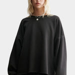 Rachel Comey Fonder Sweatshirt Charcoal front view with contrast stitching and voluminous sleeves