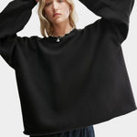 Rachel Comey Fonder Sweatshirt Charcoal close view showing wide shape and dropped shoulders