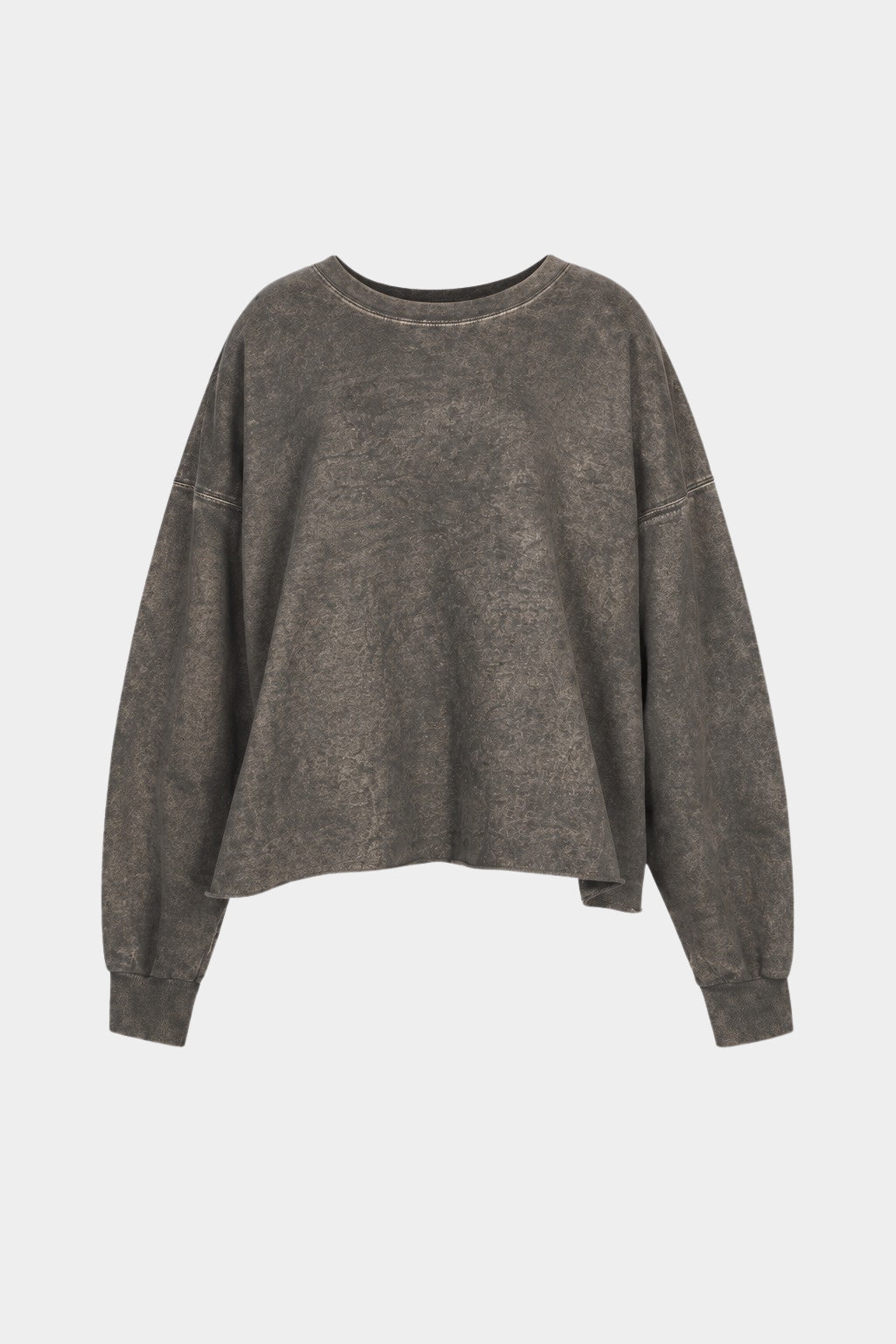Rachel Comey Fonder Sweatshirt Smoky Hazelnut front flat lay showing distressed finish and raw hem, YUCCA Denver