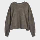Rachel Comey Fonder Sweatshirt Smoky Hazelnut front flat lay showing distressed finish and raw hem, YUCCA Denver