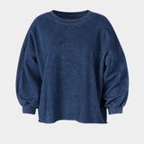 Rachel Comey Fond Sweatshirt in Indigo with oversized fit, balloon sleeves and washed finish at YUCCA Denver.